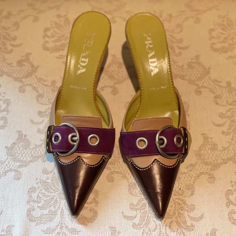 Prada Kitten Heel Mules with Buckle - Picture 2 of 10